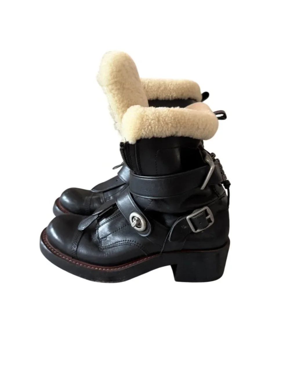 COACH Women’s Black Leather Zip Moto Boots Size 7